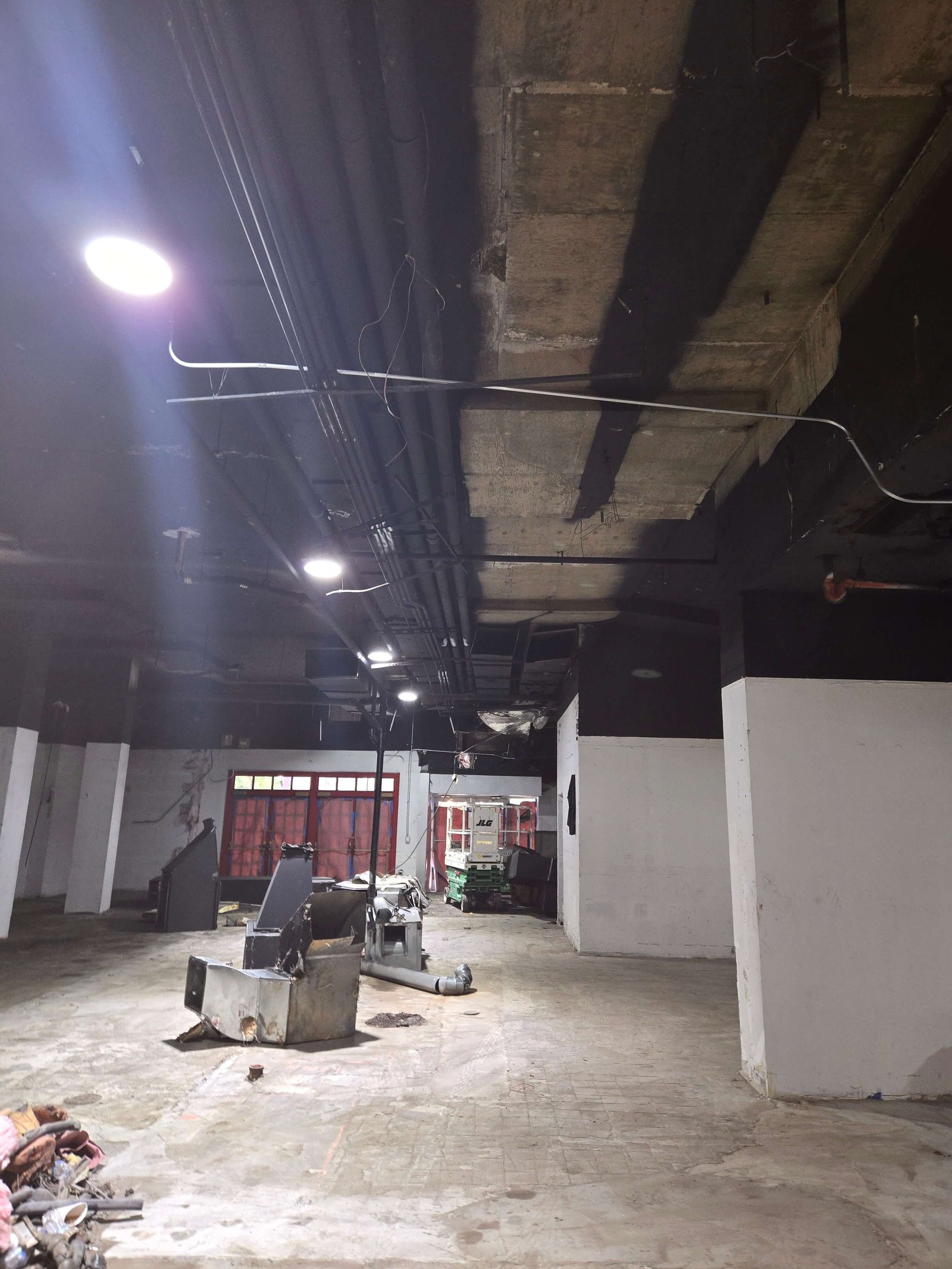 Commercial interior cleared during demolition and preparation work